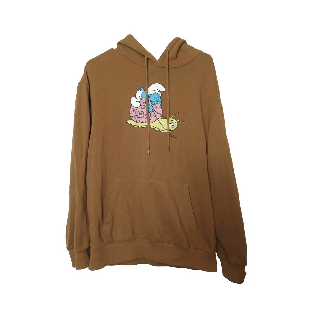 The Smurfs Save The World Brown Long Sleeve Hooded Sweatshirt  Medium